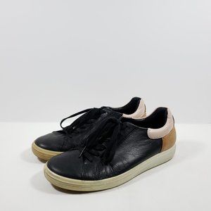 Women's ECCO Soft 7 Street Sneaker Full Grain Leather - Black/Rose Dust/Lion 8M